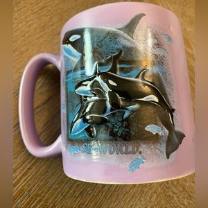 SeaWorld Parks Embossed 3D Orca Killer Whale Purple Ceramic Coffee Mug 14 Oz